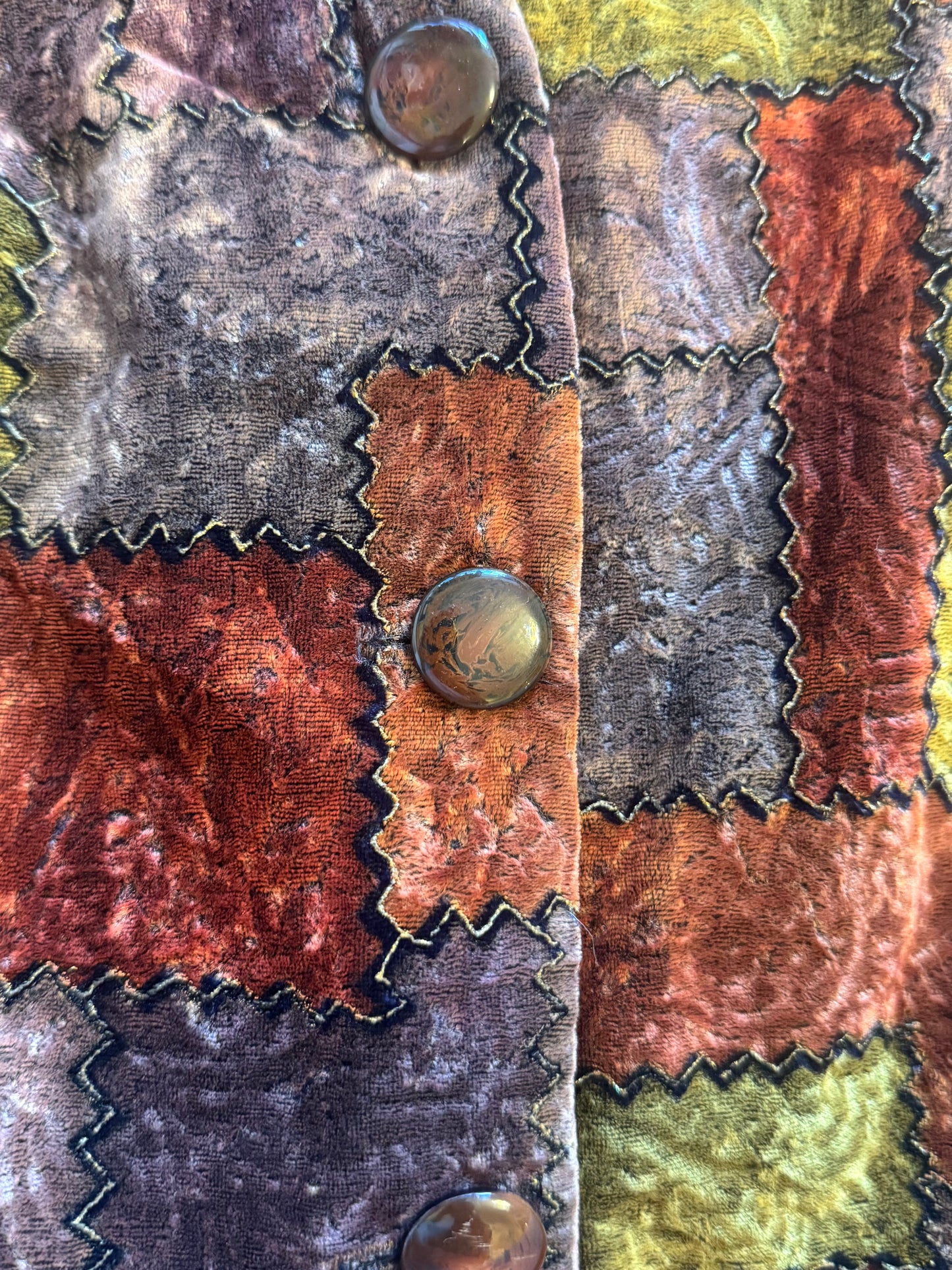 Vintage Patchwork Print Button-Up Vest in Earth Tones