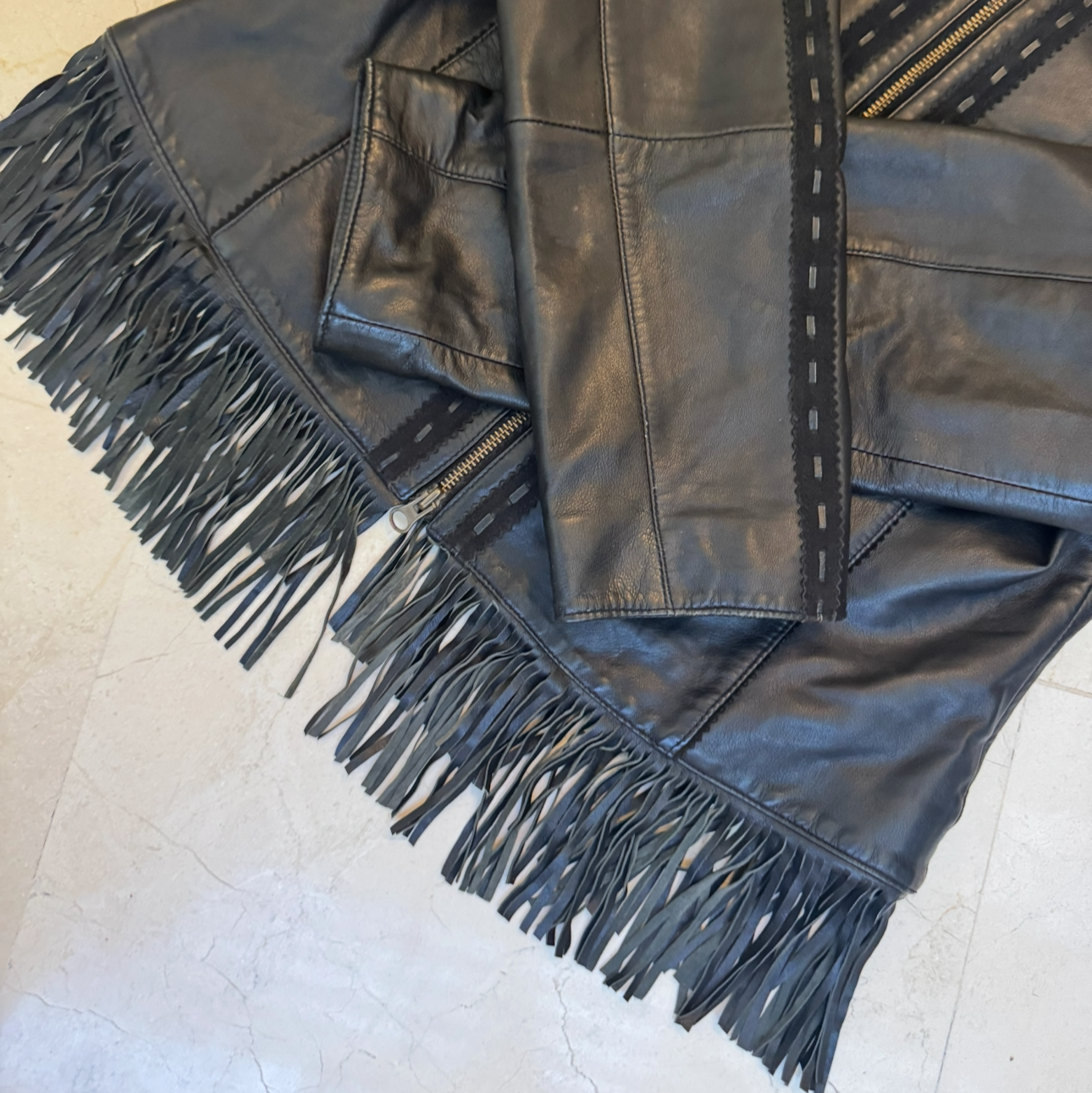 Vintage Black Leather Fringe Jacket