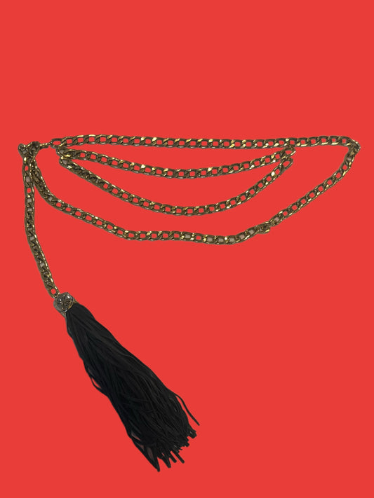 Ultra-Rare Vintage CHANEL Gold-Tone Chain with Black Tassel