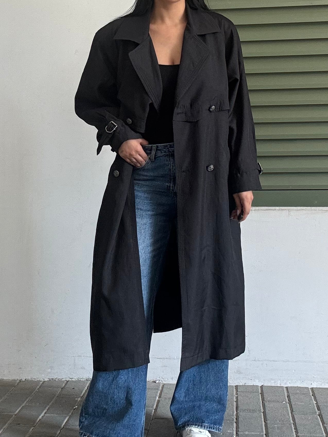GALLERY: Vintage Black Trench Coat with Statement Buttons