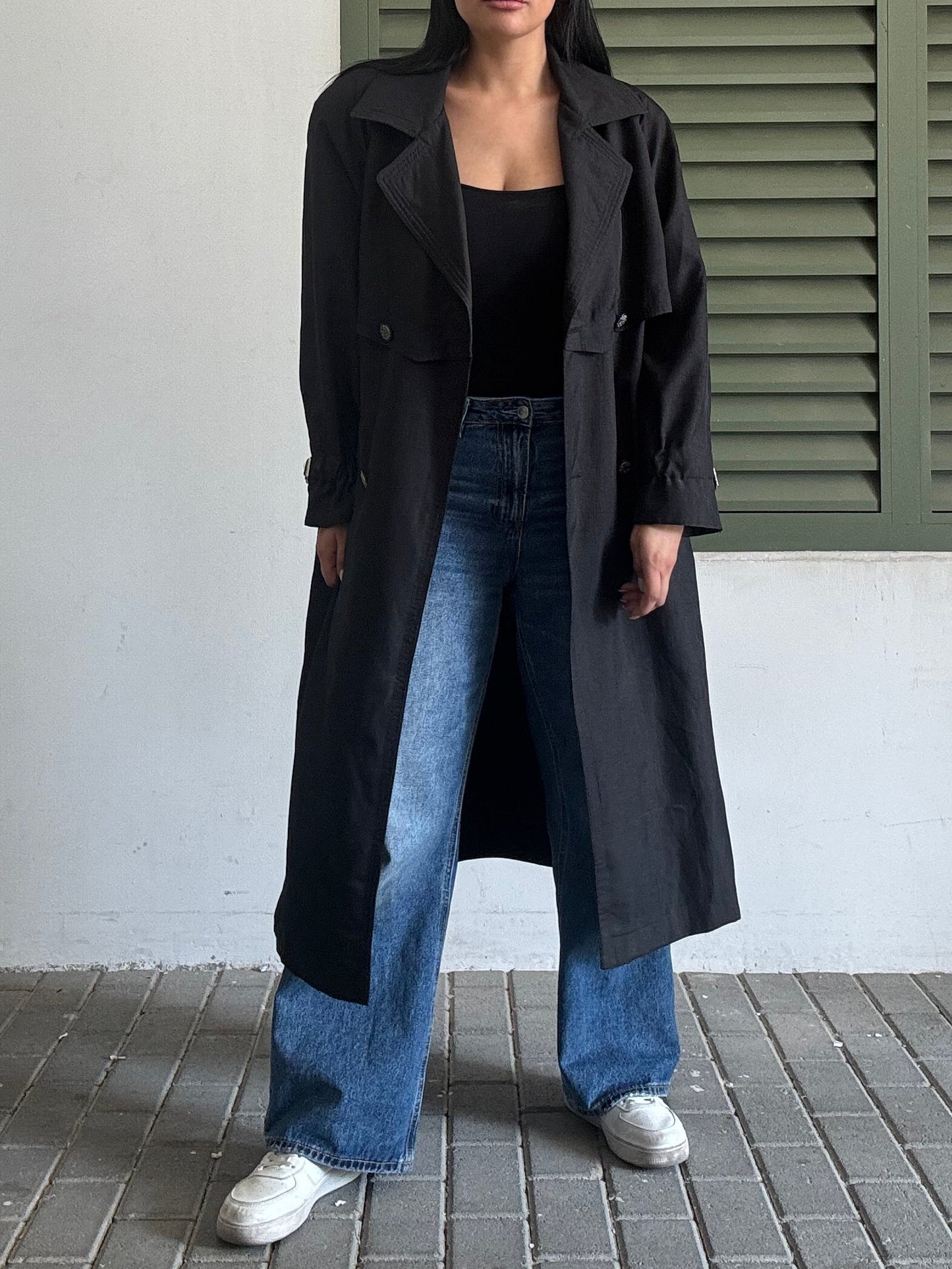 GALLERY: Vintage Black Trench Coat with Statement Buttons