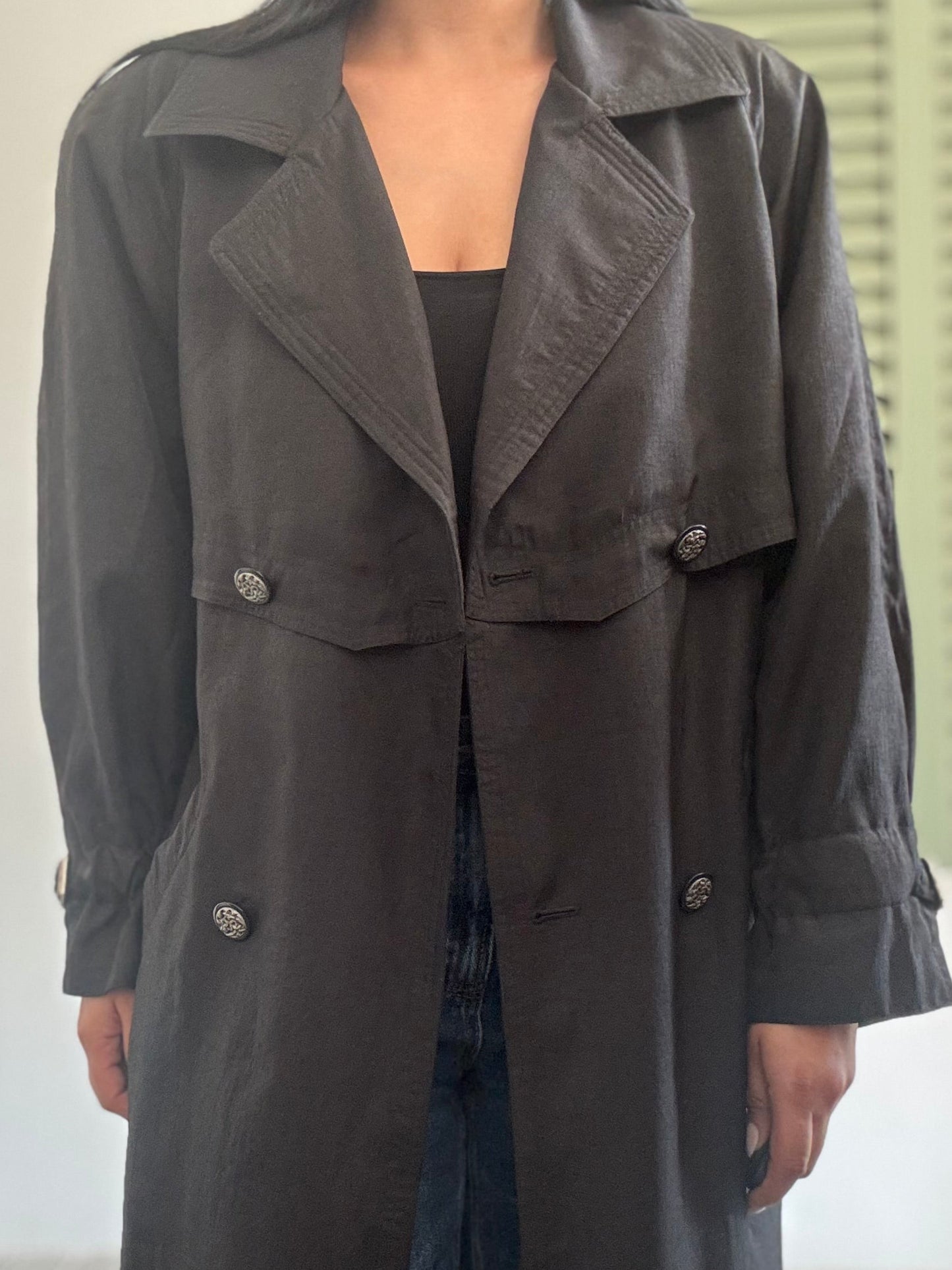 GALLERY: Vintage Black Trench Coat with Statement Buttons