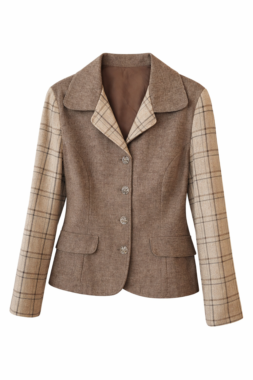 Vintage Tweed Blazer with Plaid Sleeves & Marbled Statement Buttons