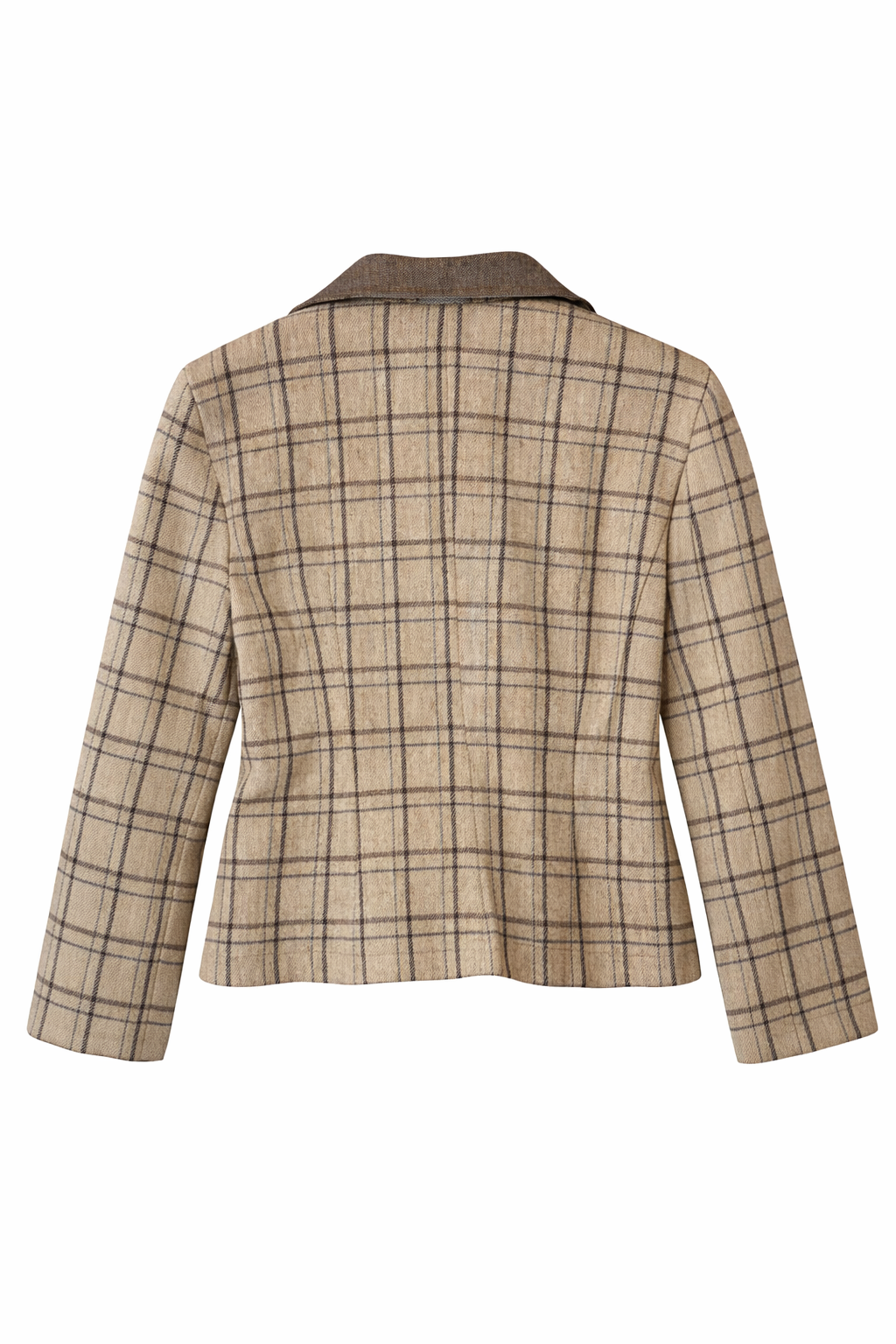 Vintage Tweed Blazer with Plaid Sleeves & Marbled Statement Buttons