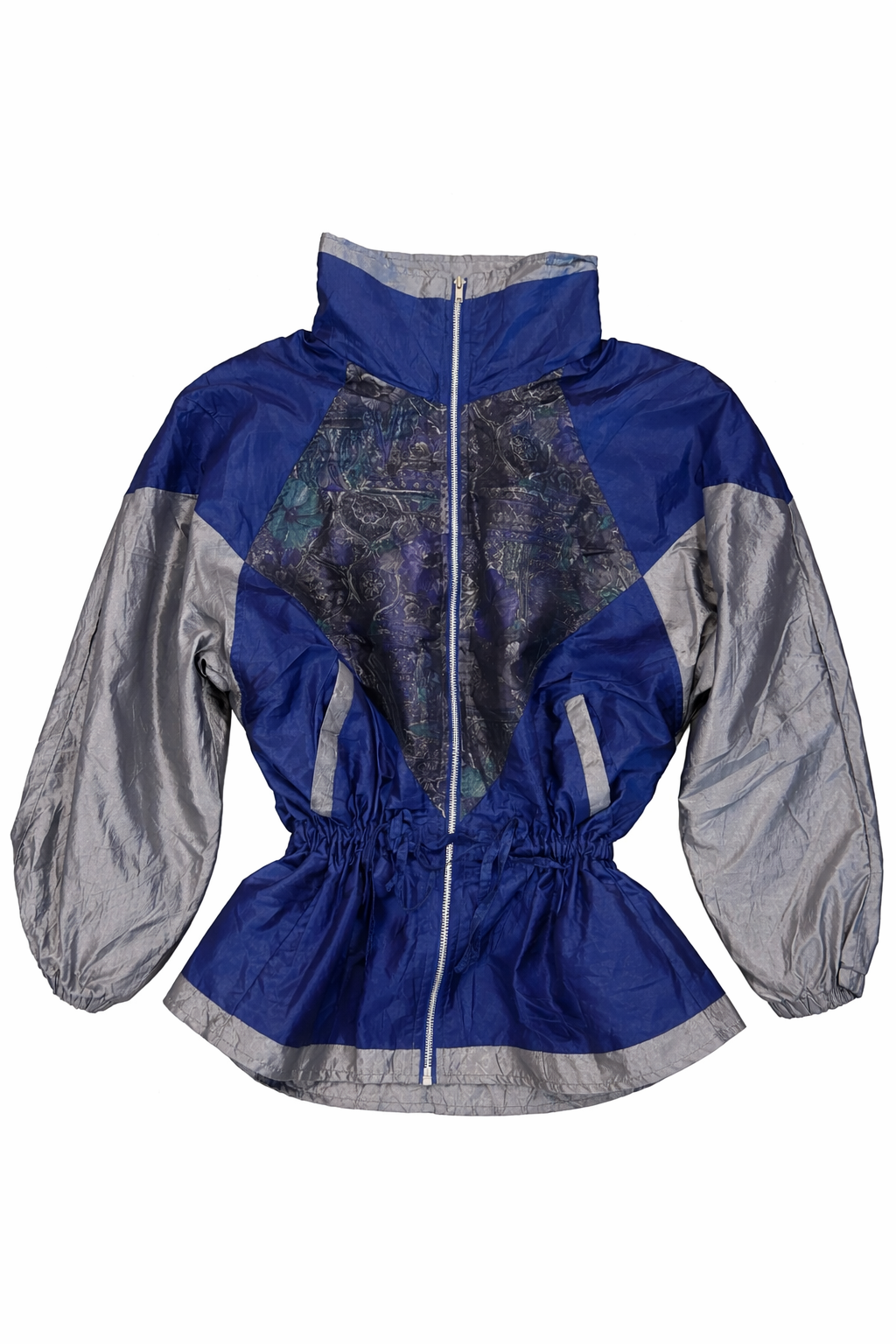 Blue 80s Colorblock Windbreaker Jacket with Paisley Front Panel