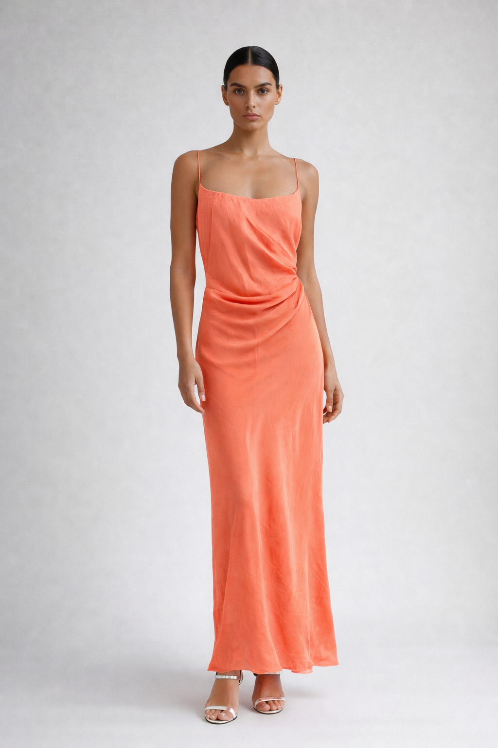 Matthew Eager Coral Silk Slip Maxi Dress