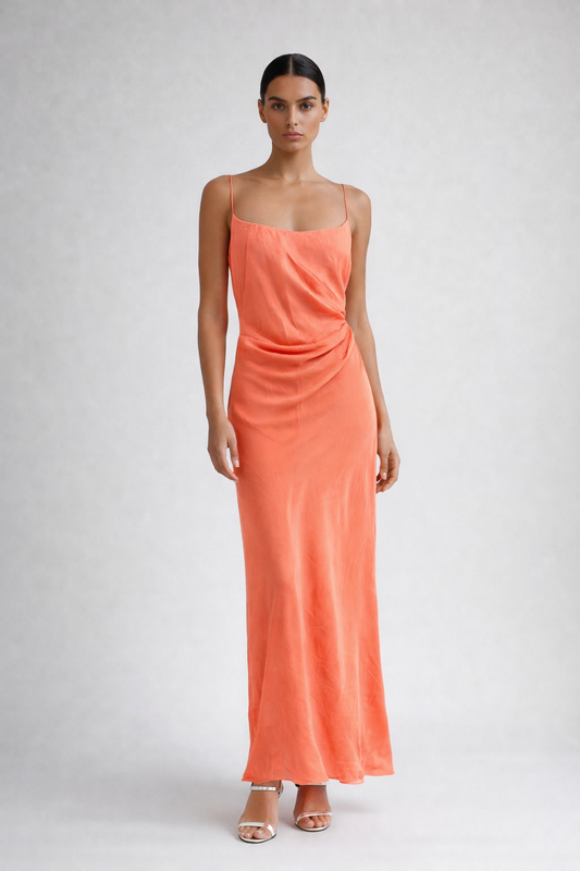 Matthew Eager Coral Silk Slip Maxi Dress