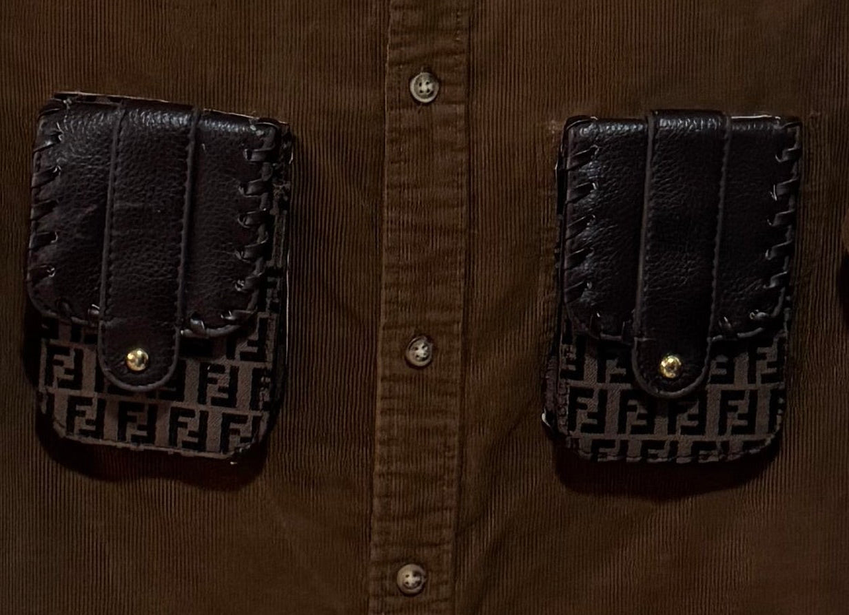 Reworked Corduroy Shirt with Authentic Vintage Fendi Pockets