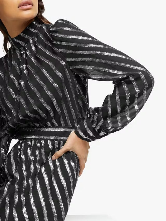 MICHAEL Michael Kors Mock Neck Dress, Black/Silver