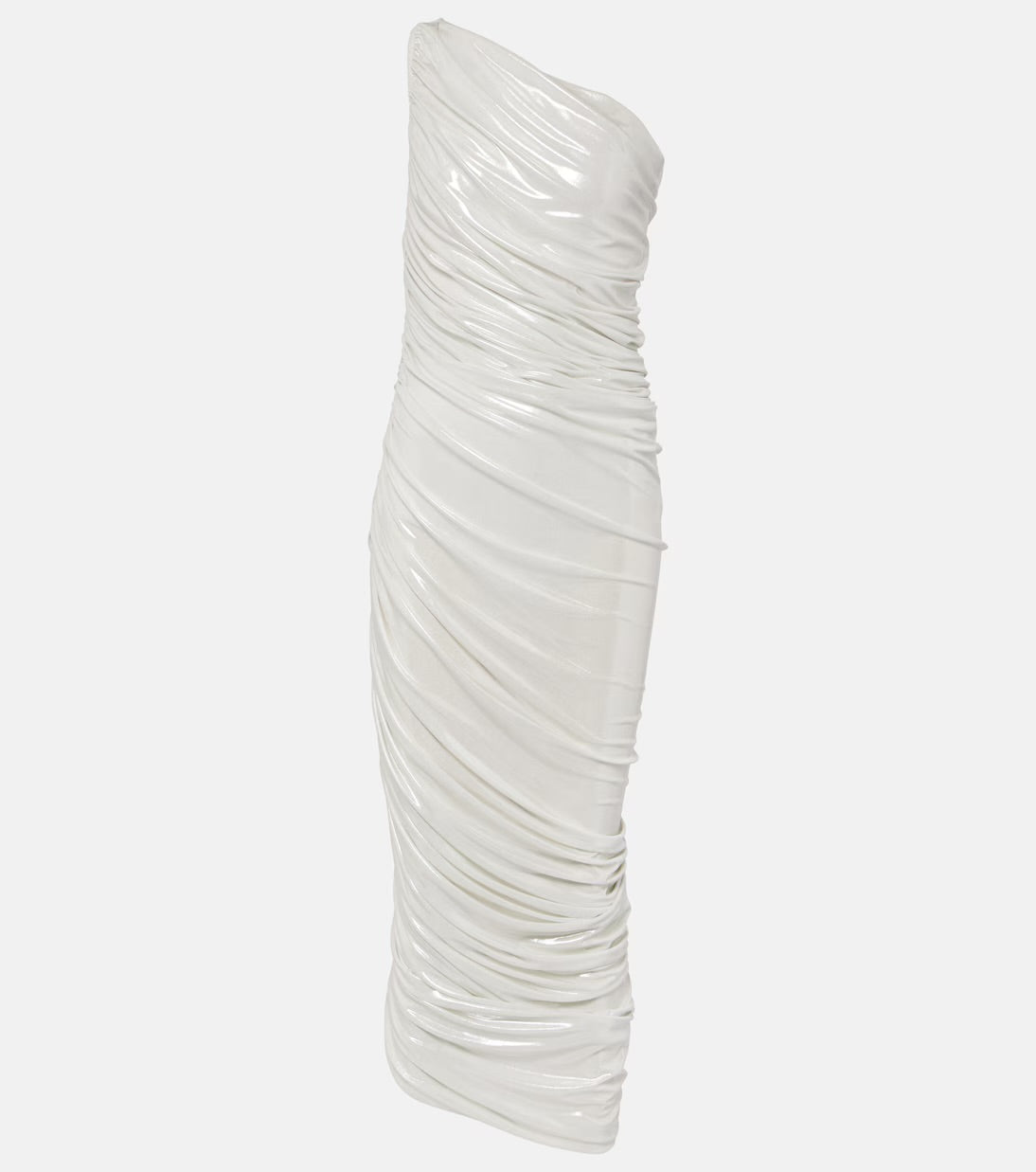 Norma Kamali White One-Shoulder Ruched Gown