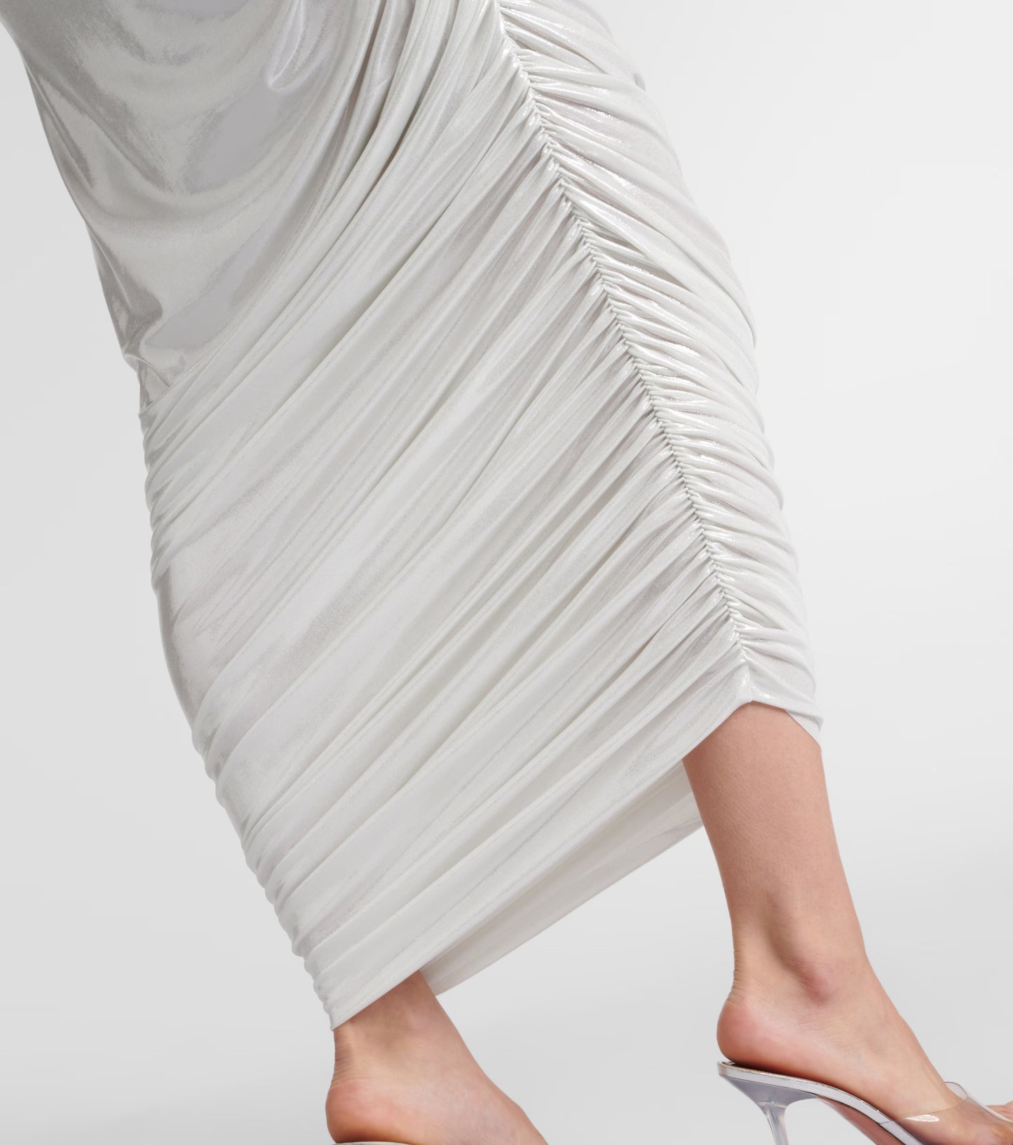 Norma Kamali White One-Shoulder Ruched Gown