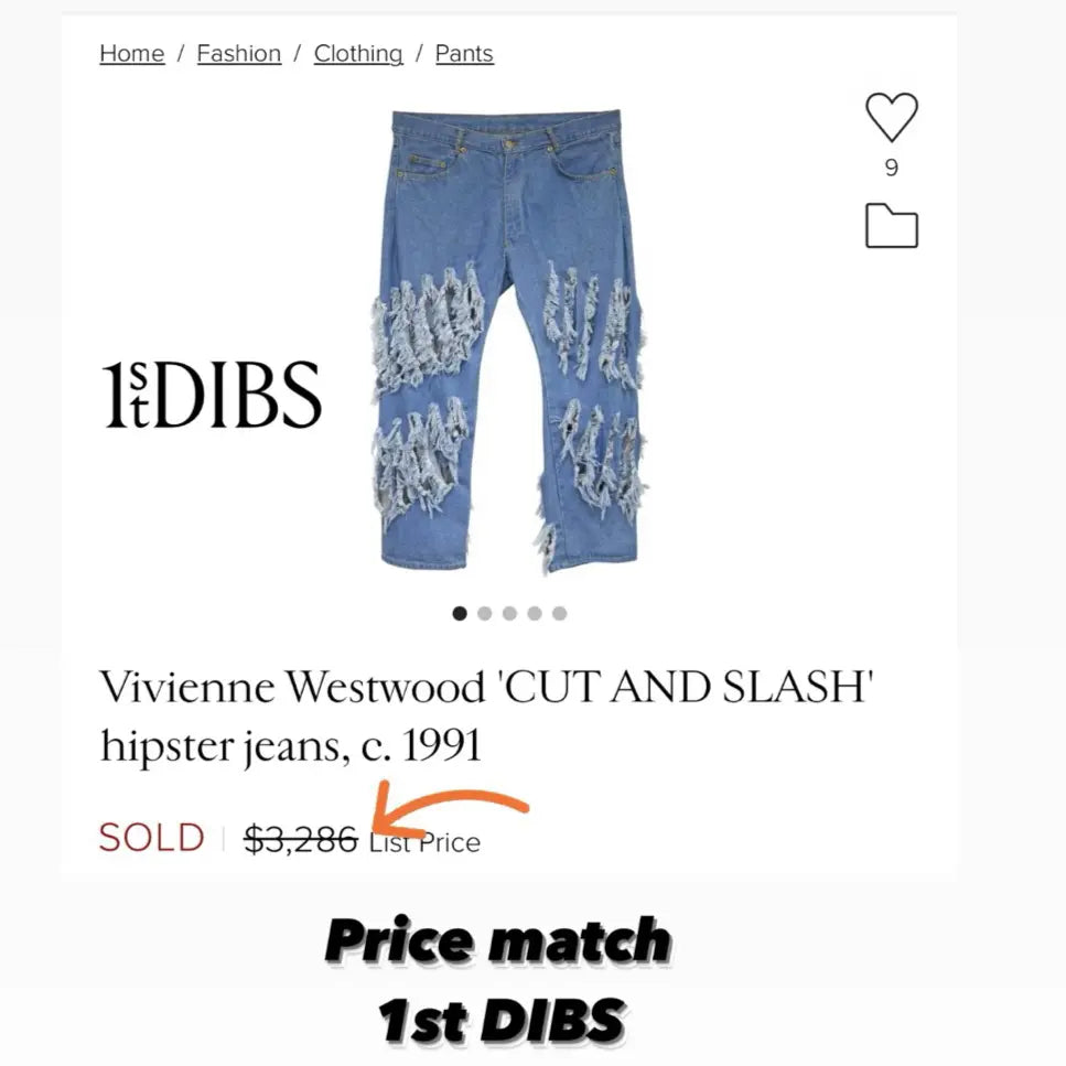 RARE Archival Piece Vivienne Westwood SS91 “Cut and Slash” Runway Jeans