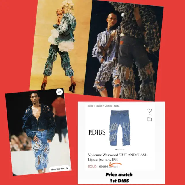 RARE Archival Piece Vivienne Westwood SS91 “Cut and Slash” Runway Jeans