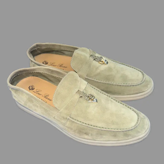 Loro Piana Army Grey Summer Charms Moccasin Loafer