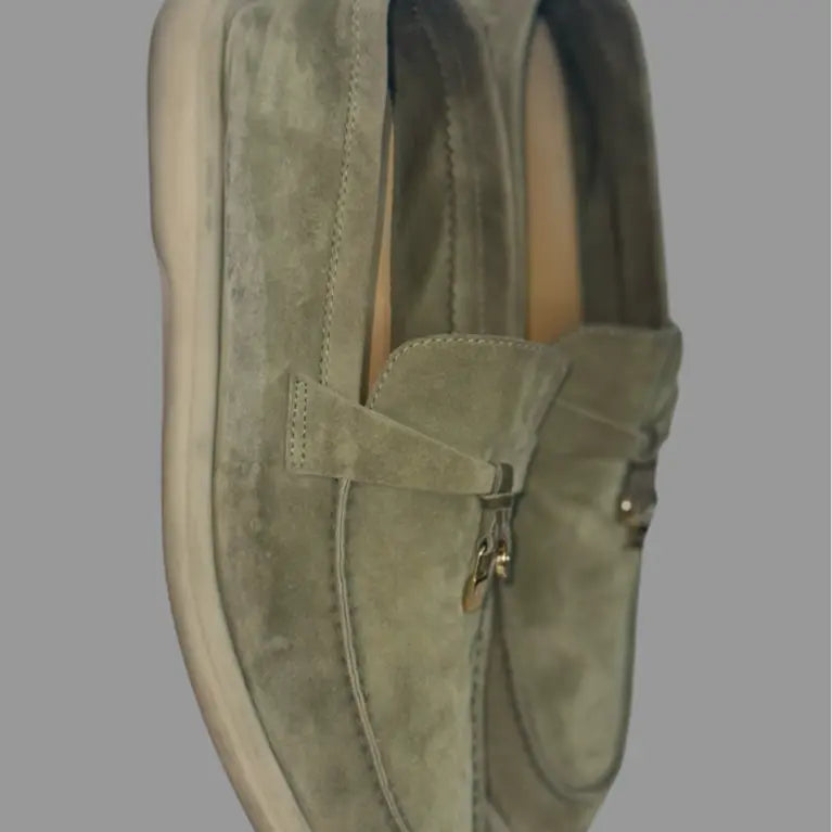 Loro Piana Army Grey Summer Charms Moccasin Loafer