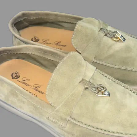 Loro Piana Army Grey Summer Charms Moccasin Loafer