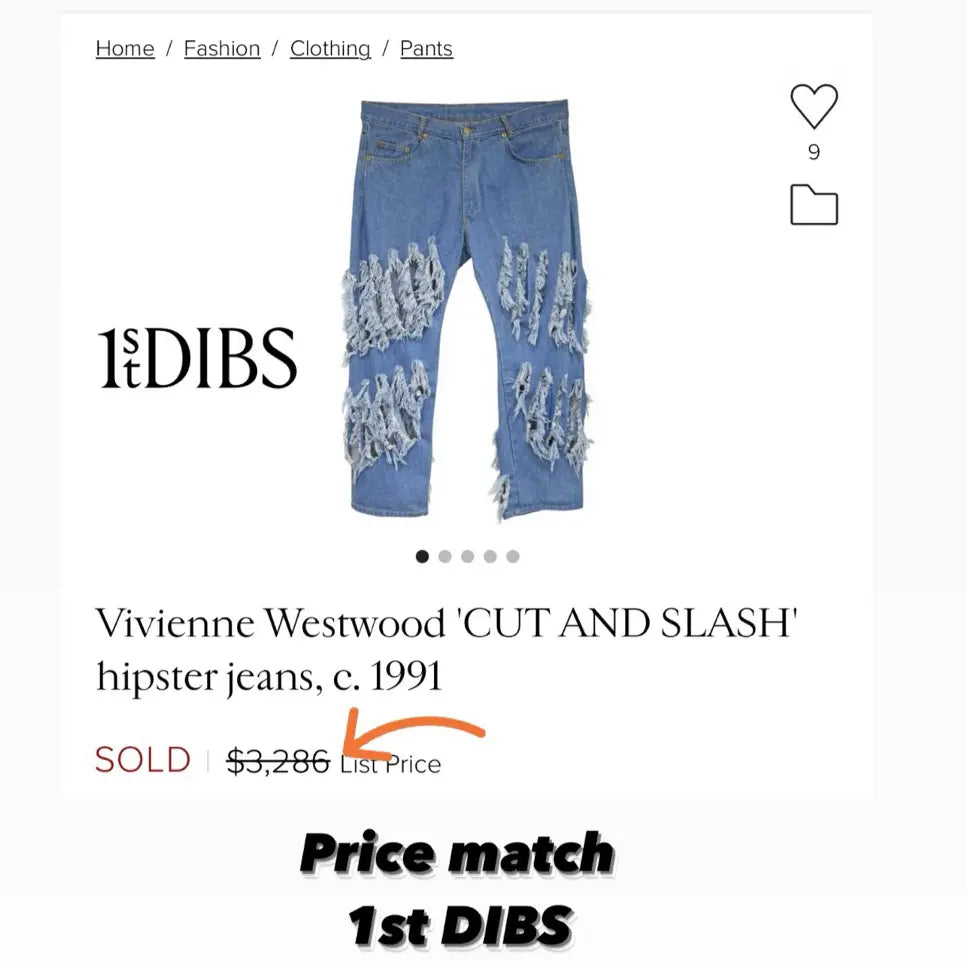 Rare Archival Piece Vivienne Westwood SS91 “Cut and Slash” Runway Jeans
