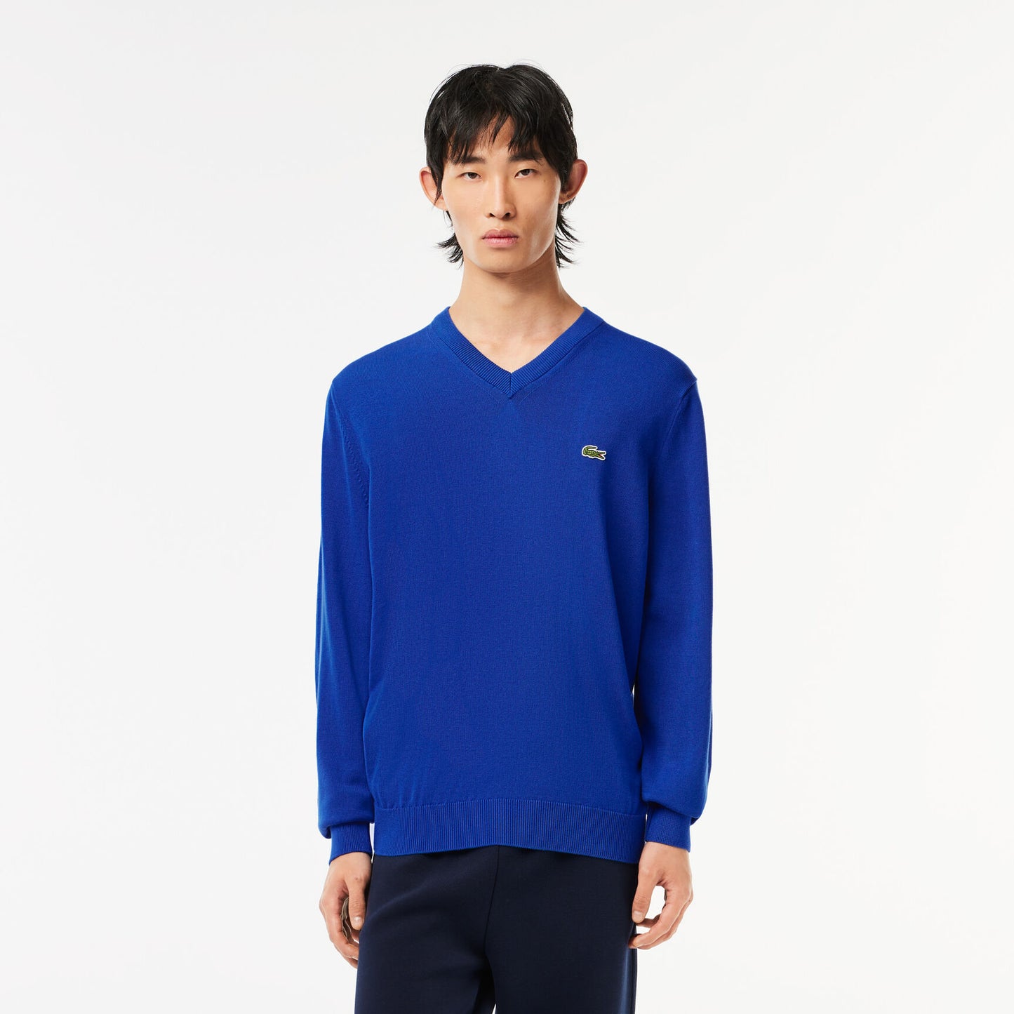 Lacoste Monochrome Cotton V-neck Sweater