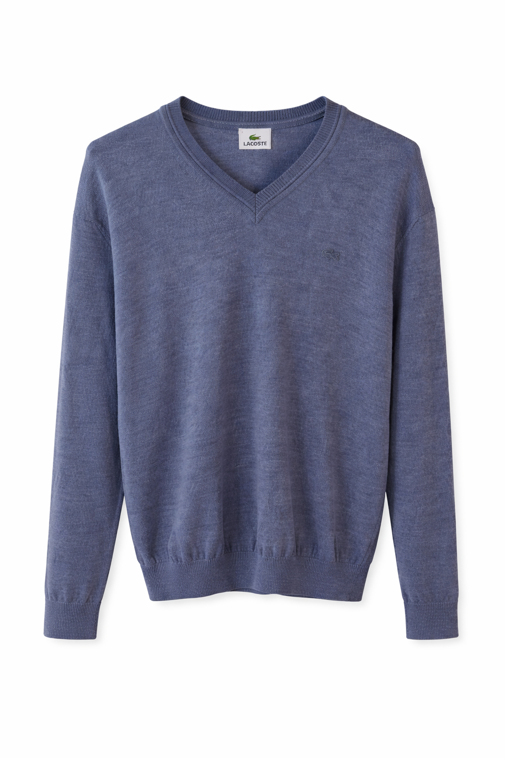 LACOSTE Blue V-Neck Wool Long Sleeve Jumper