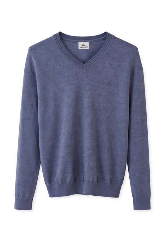 LACOSTE Blue V-Neck Wool Long Sleeve Jumper