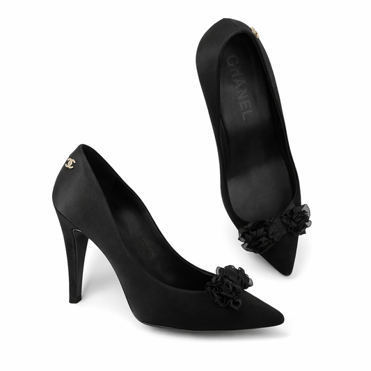 RUNWAY:  Black Satin Heels