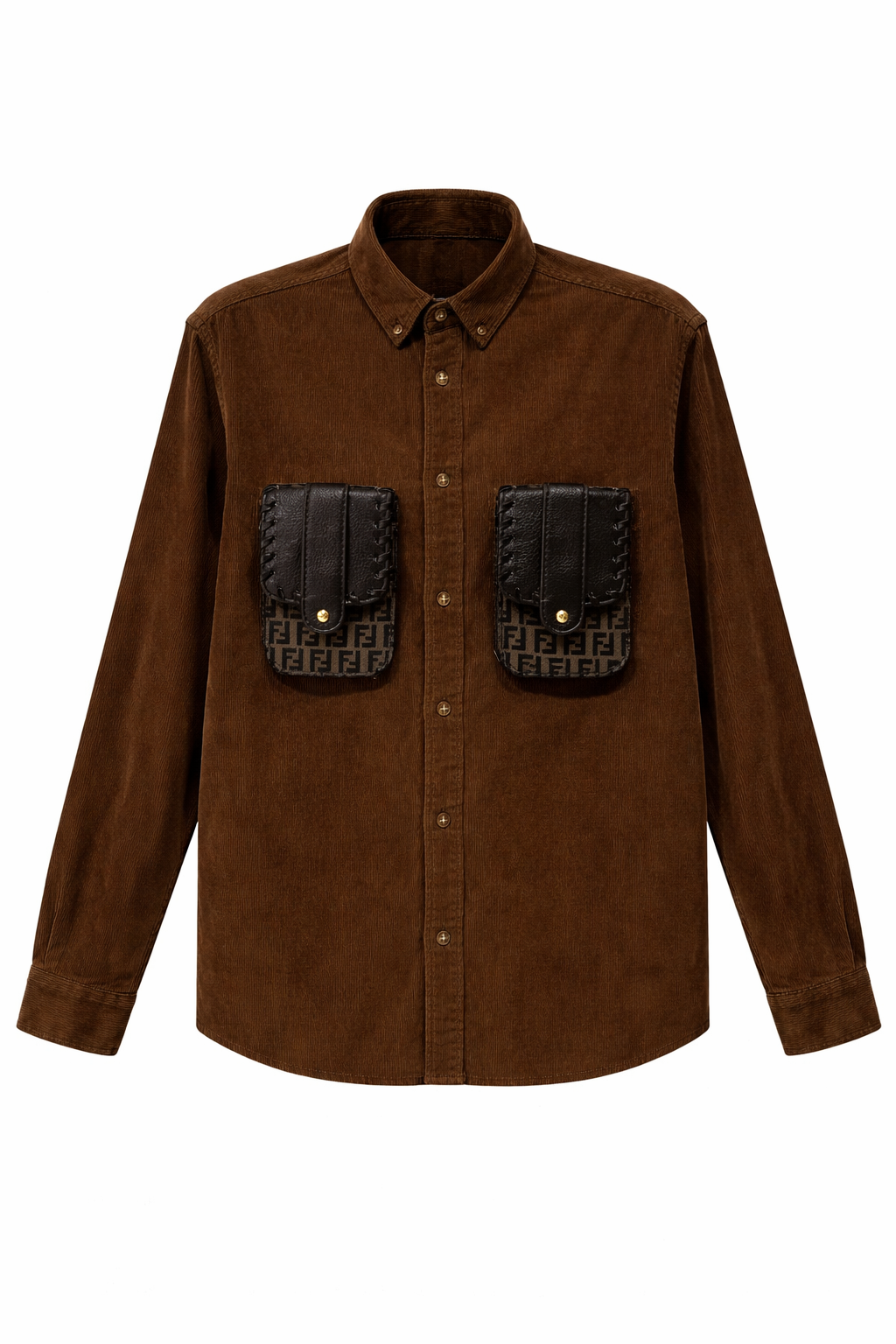 Reworked Corduroy Shirt with Authentic Vintage Fendi Pockets