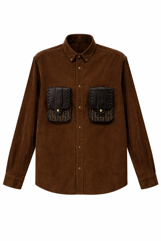 Reworked Corduroy Shirt with Authentic Vintage Fendi Pockets