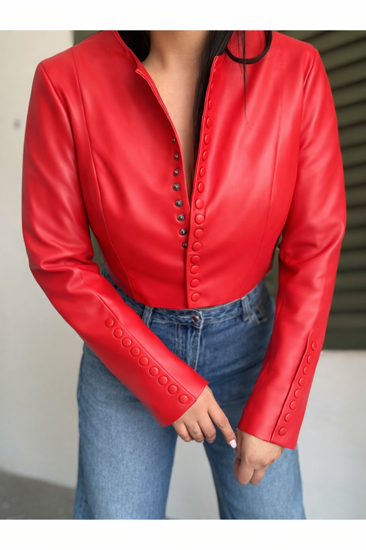 RED’ LEO Cropped leather jacket